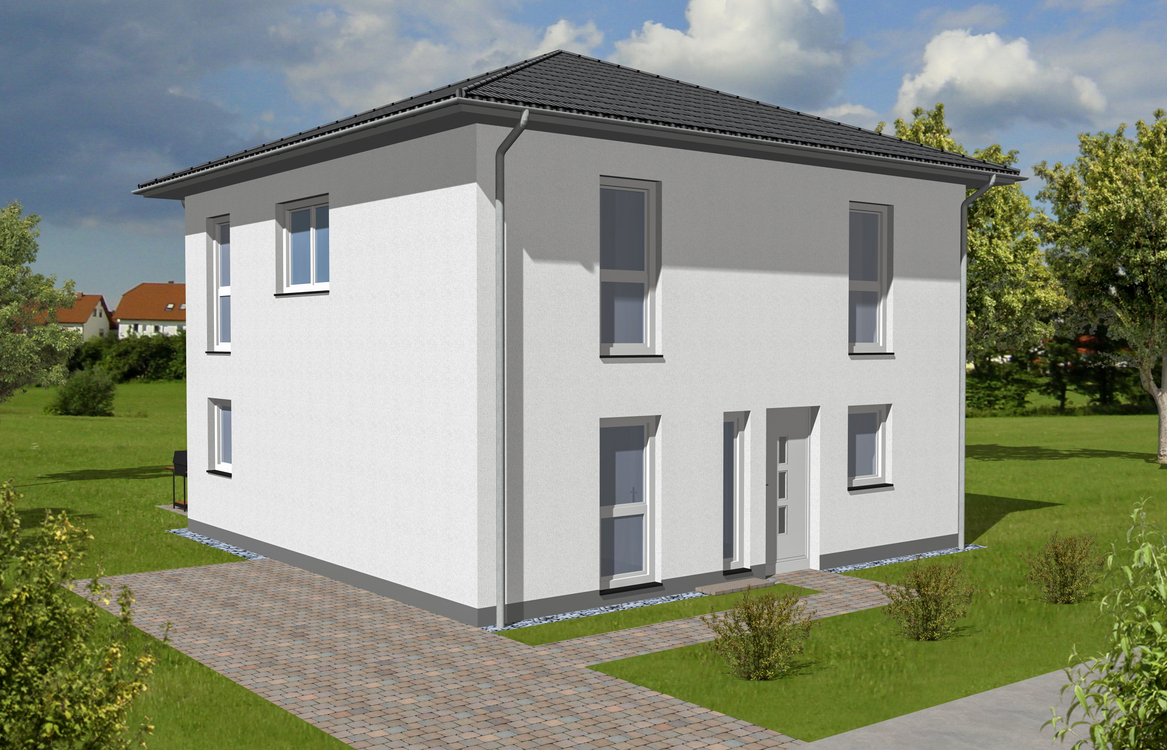 AGL Massivhaus Projektbau Lerna Visu Eingang 