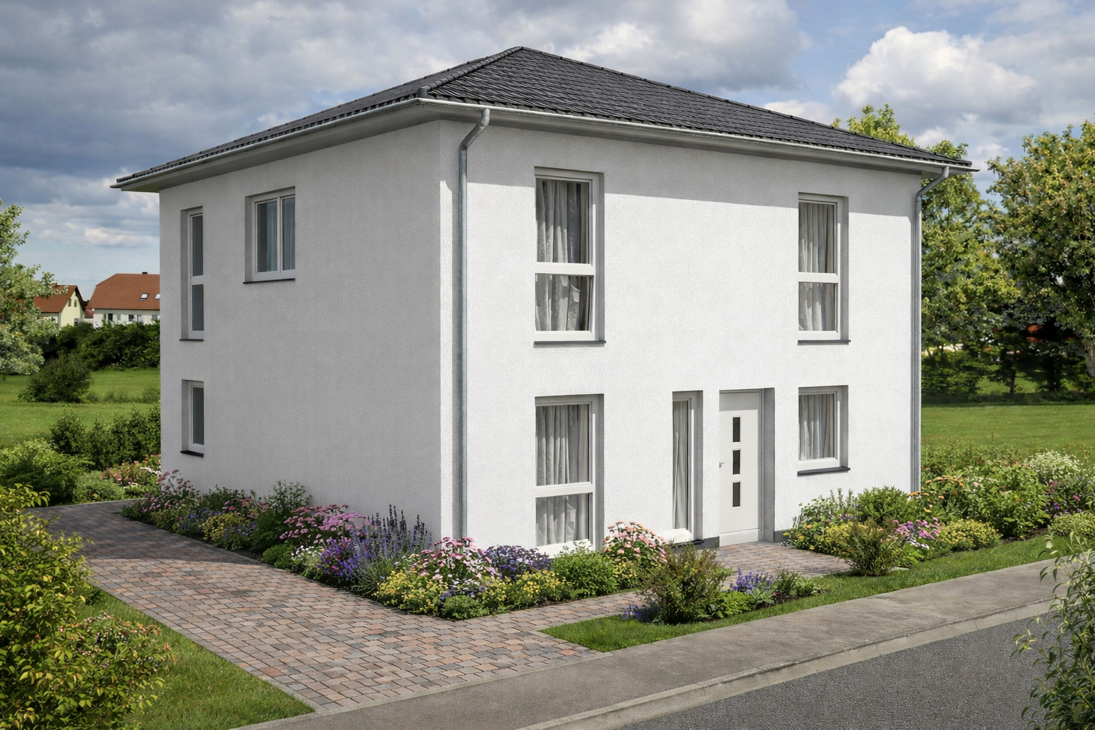 AGL Massivhaus Projektbau Lerna Visu Eingang 
